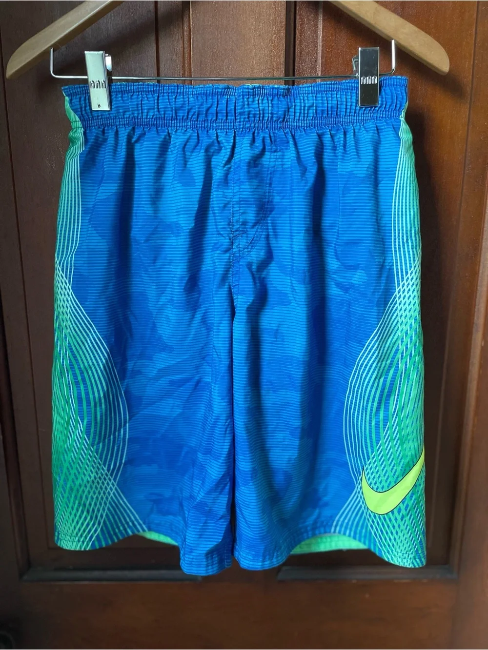 Nike boys extra large blue / green swimtrunks